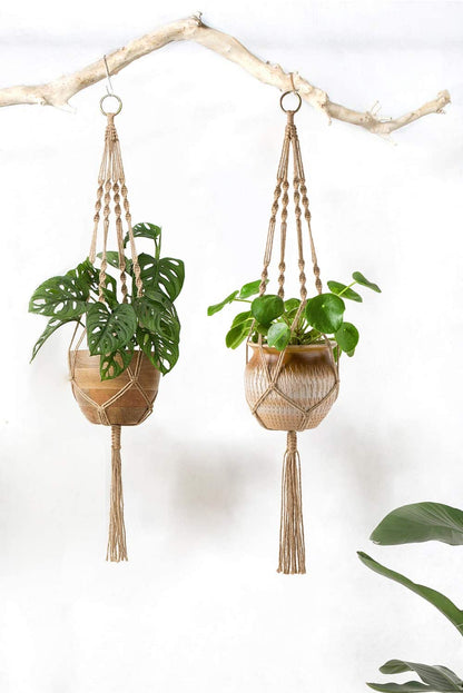 2 Pack Macrame Plant Hangers Indoor Hanging Planter Basket Decorative Flower Pot Holder Jute Rope for Indoor Outdoor Home Decor 4 Legs 40 Inch, Brown